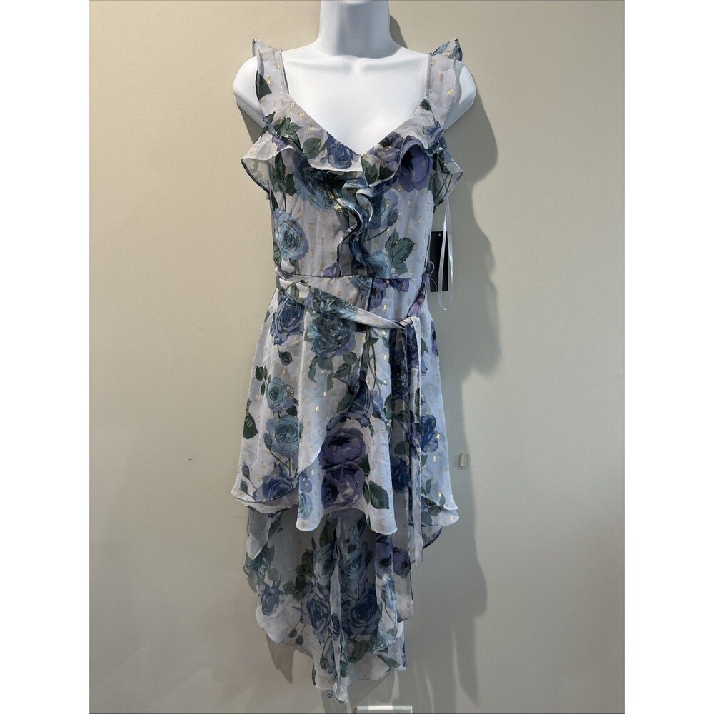 NWT City Studio Blue Floral High Low Ruffle Dress Y2K Fairycore Junior Size 3
